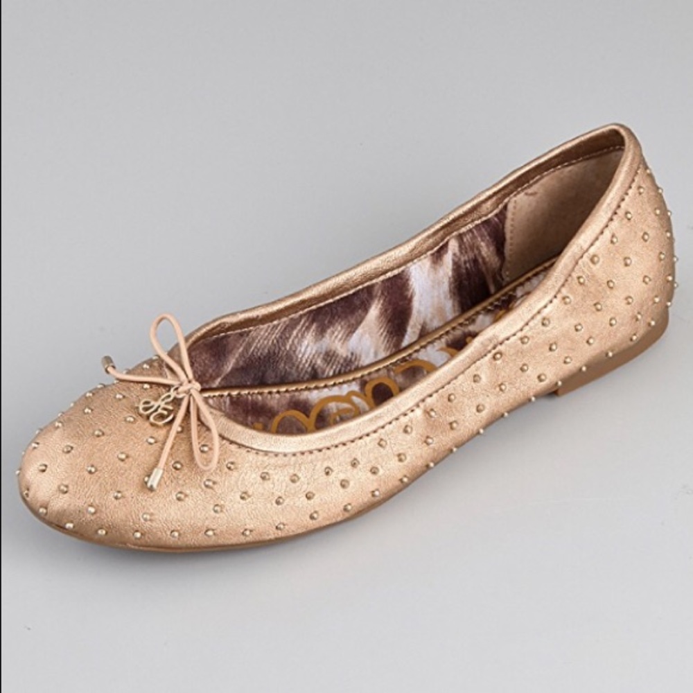 Sam Edelman Frankie Studded Ballet Flats Gold Metallic Leather Size 8